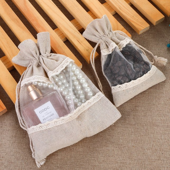 Wholesale Jewelry Jute Drawstring Pouch Creative Candy Gift Bag with Window