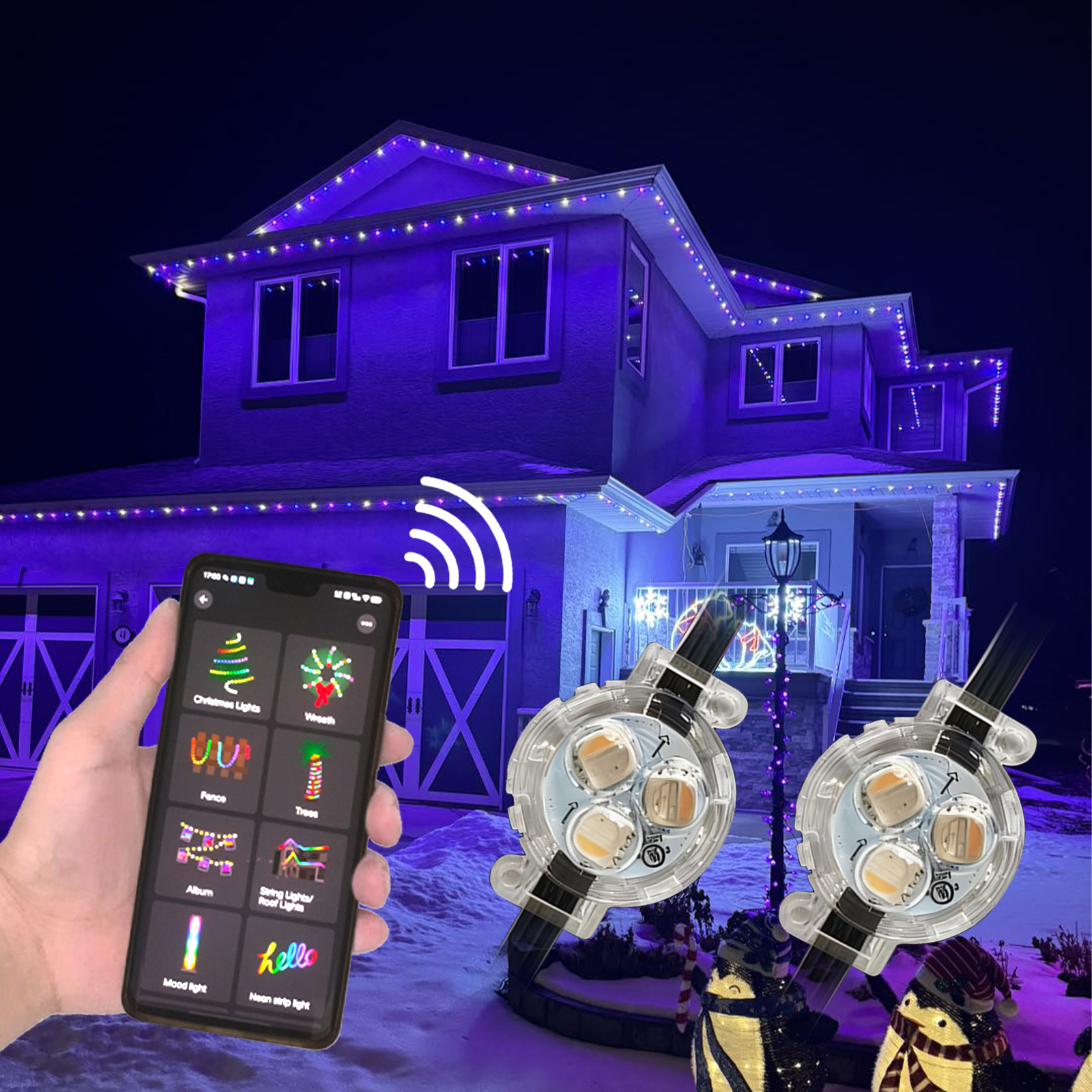 Outdoor IP68 Smart Christmas Waterproof Holiday RGB LED Pixel Light Puck Permanent Lights 4M App Control Rechargeable