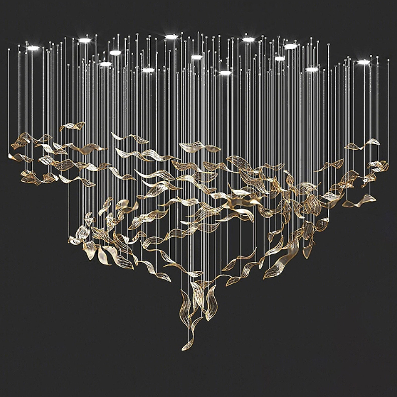 Modern High-End Twisted Leaf Glass Lobby Chandelier Customized Hotel Villa Artistic Design with Remote Control Lighting Fixtures
