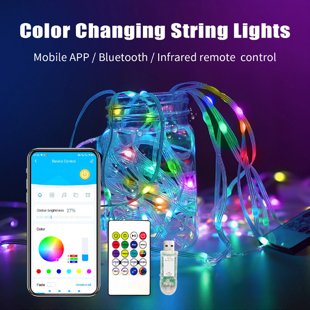 20M/Roll Modern DIY Energy-Saving Fairy Lights Remote App Control Dimmable White Shade USB Powered for Bedroom