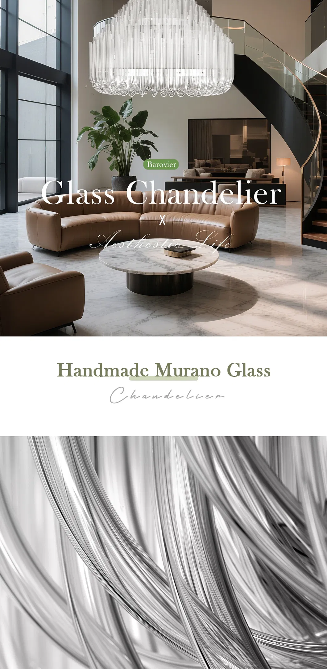 European Style Luxury Glass Tube Chandelier Round Custom Hotel Villa Club Living Room Staircase Decorative Lighting Fixture