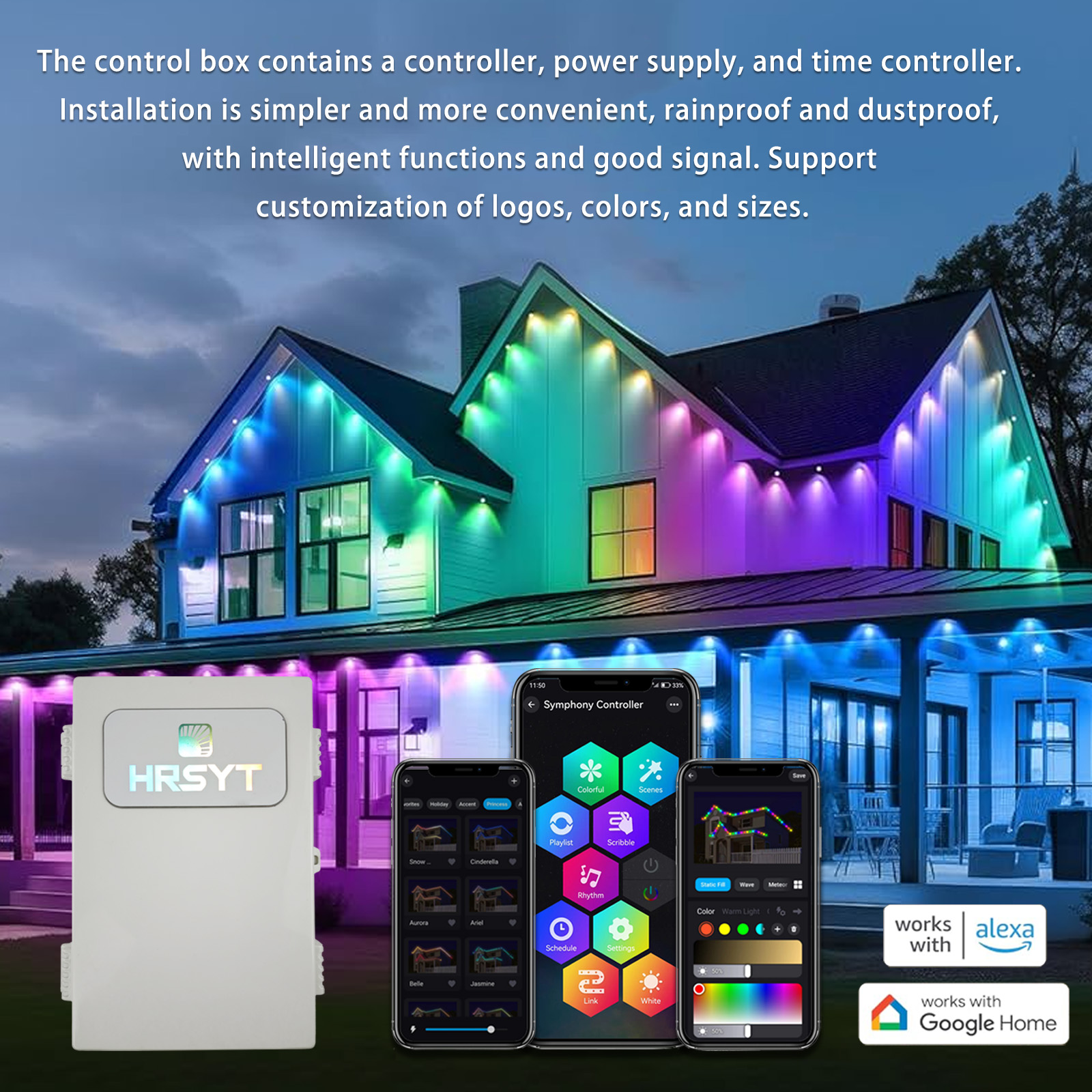 HRSYT UL CUL DC48V Waterproof IP68 Permanent Outdoor Christmas Holiday Lights For House RGB RGBW LED Pixel Point Lights
