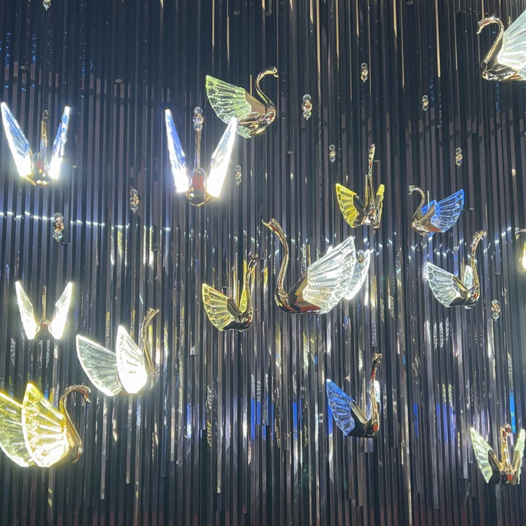Custom Modern Hotel Lobby Luxury Swan Combination Crystal LED Decorative Chandelier Lighting