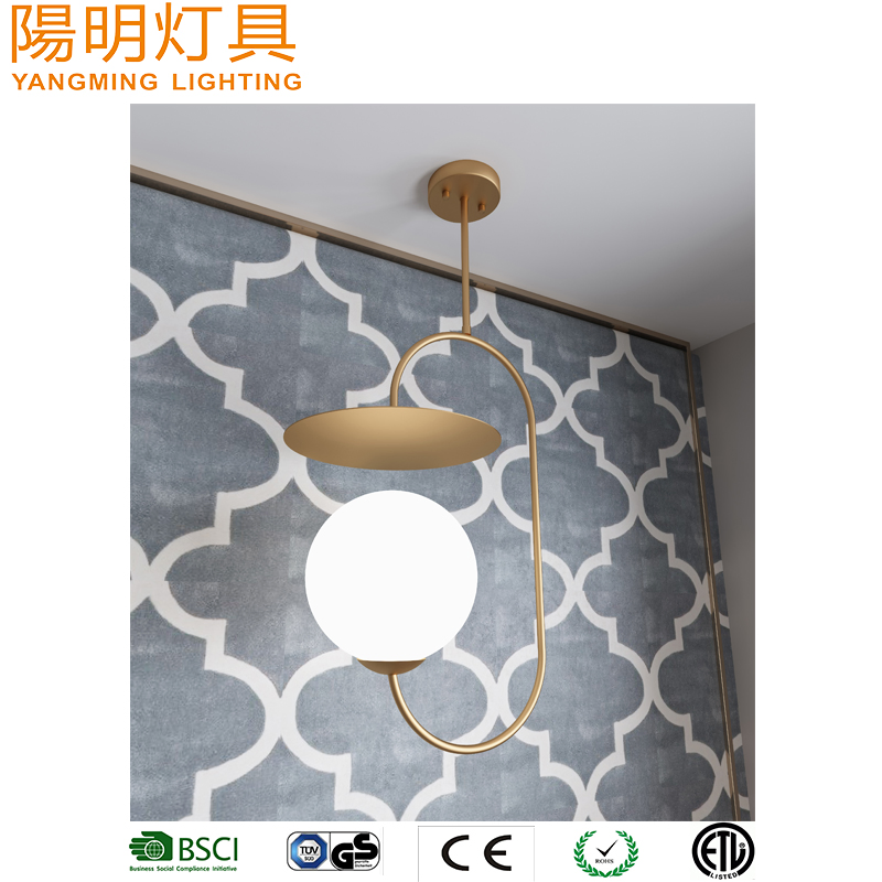 Gold Hanging Hotel Decorative Indoor Opal Glass Shade Pendant Lamp Chandelier Lighting