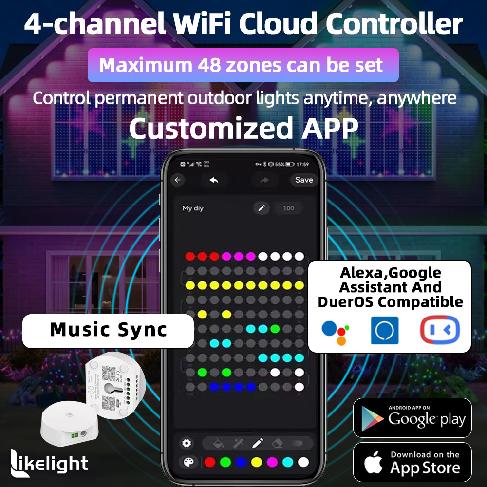 UL Certification Smart App Control UCS2904 LED Pixel Point Light 30mm DC12V IP67 Permanent Outdoor Christmas Eave Lights