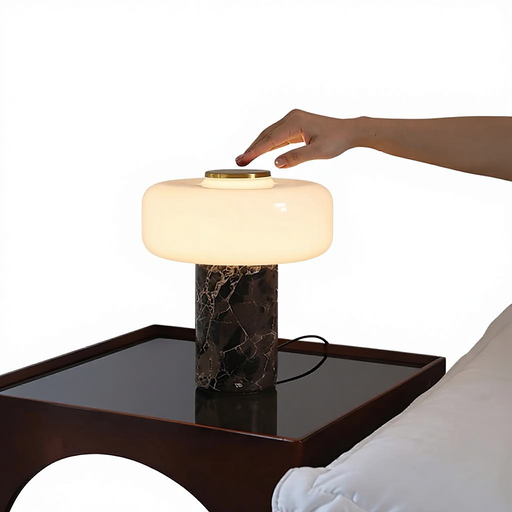 Modern Luxury Rechargeable Marble Glass LED Decoration Table Lamp Desk Light for Living Room Bedroom Study Lighting Fixtures