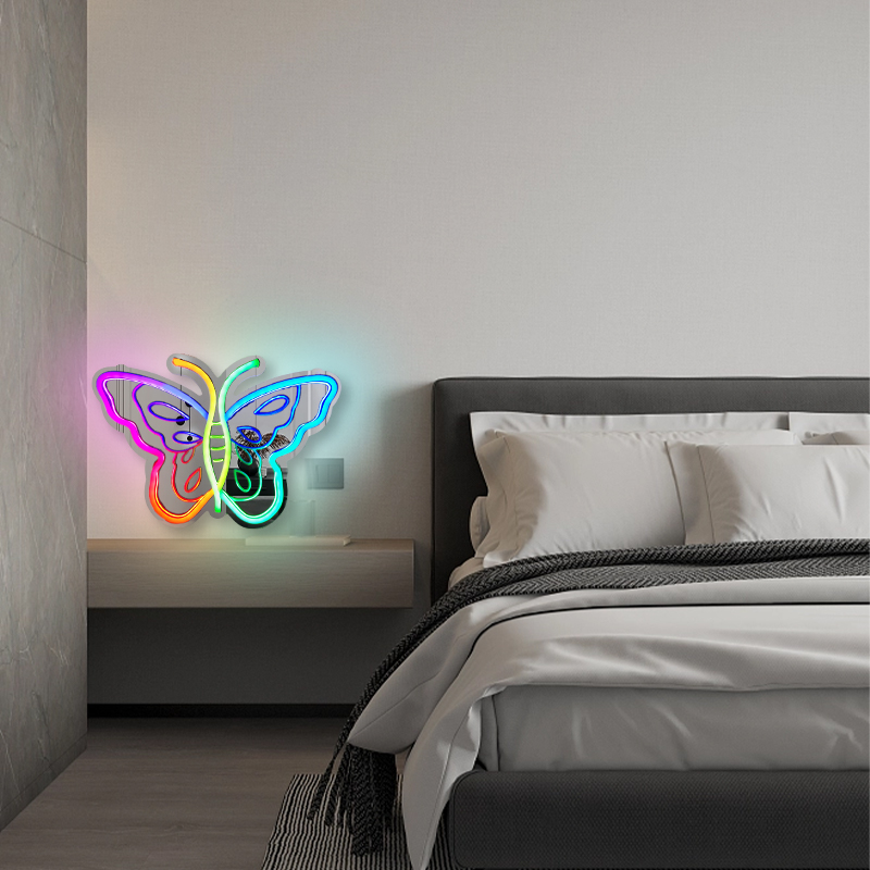 Divatla Custom Personalized Butterfly Neon Mirror Custom Personalized Neon Tube for Wedding Bedroom Decoration with Led Lights