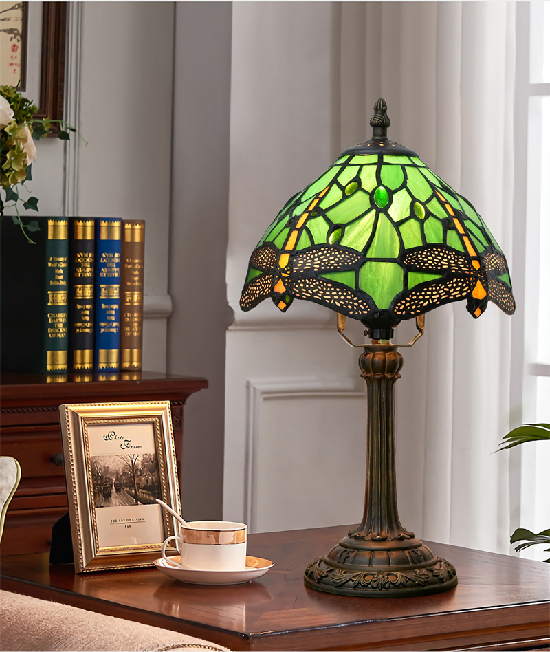 Antique Tiffany Desk Light Multi Color Glass Shade Table Lamp Home Indoor Bedroom Decorative Reading Lighting