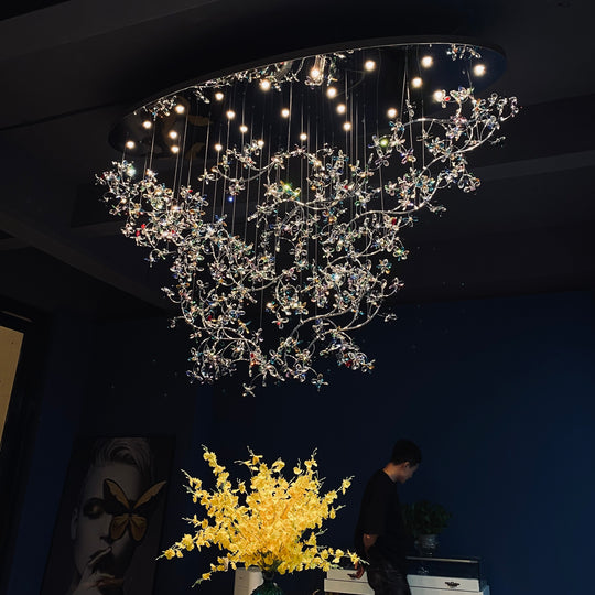 Modern Flower Branch Crystal Chandelier Artistic Creative Unique Ceiling Light for Living Room Decoration