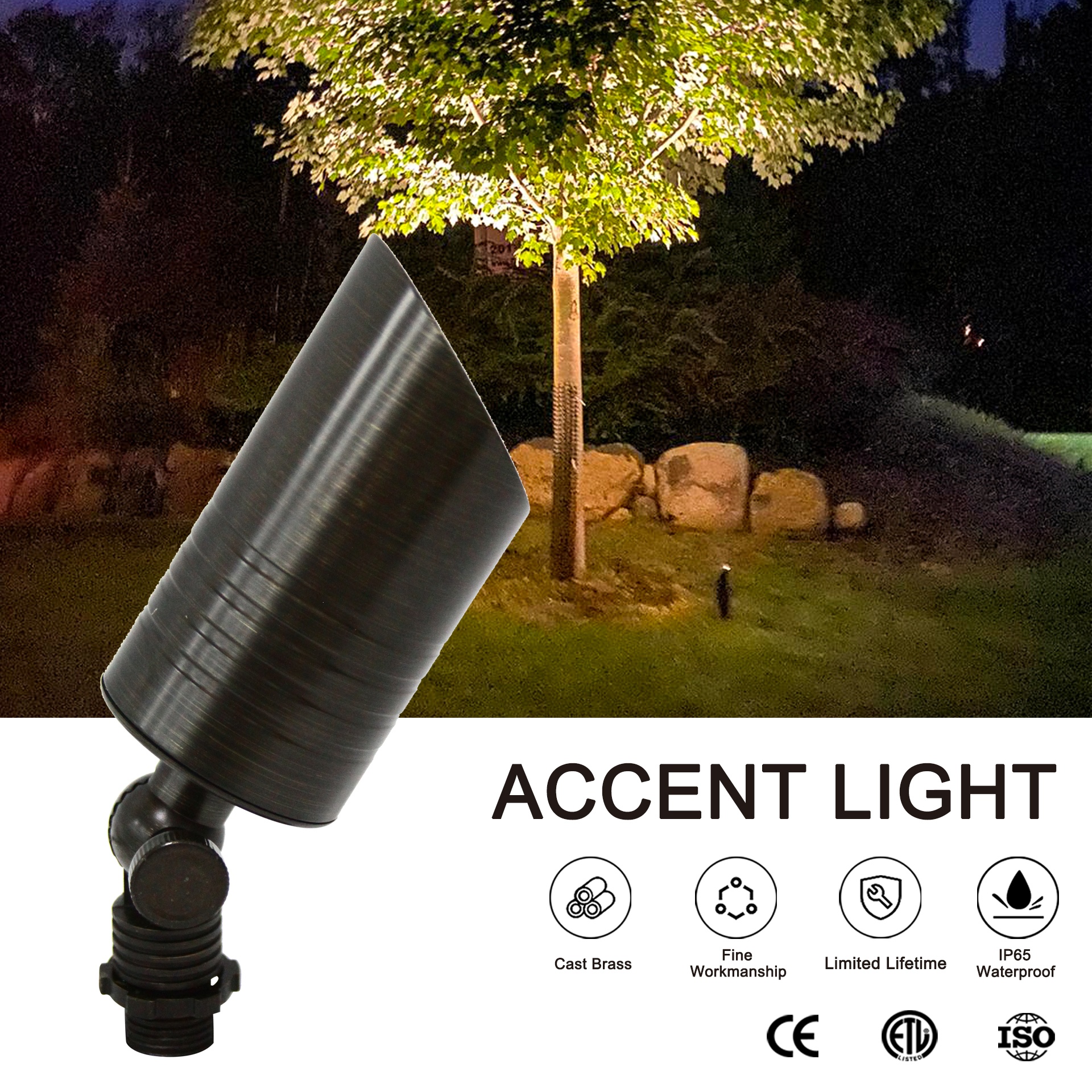 RAL-8100 Low Voltage LED Outdoor IP65 Waterproof Antique Bronze Die Cast Brass Landscape Lighting Accent Light Garden Spot Light