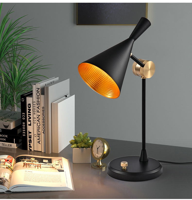 LED Table Lighting for Decorative Bedroom Bedside Industrial Study Room Aluminium Iron Cone Shape Modern New Vintage Desk Lamp Luxury Metal E27 Black Table Lamp