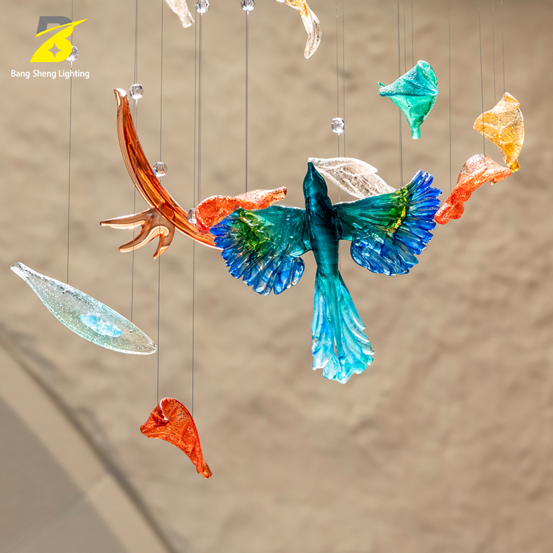 Custom Colorful Bird &amp; Leaf Chandelier - Luxury LED Art Light for Hotel Lobby &amp; Villa