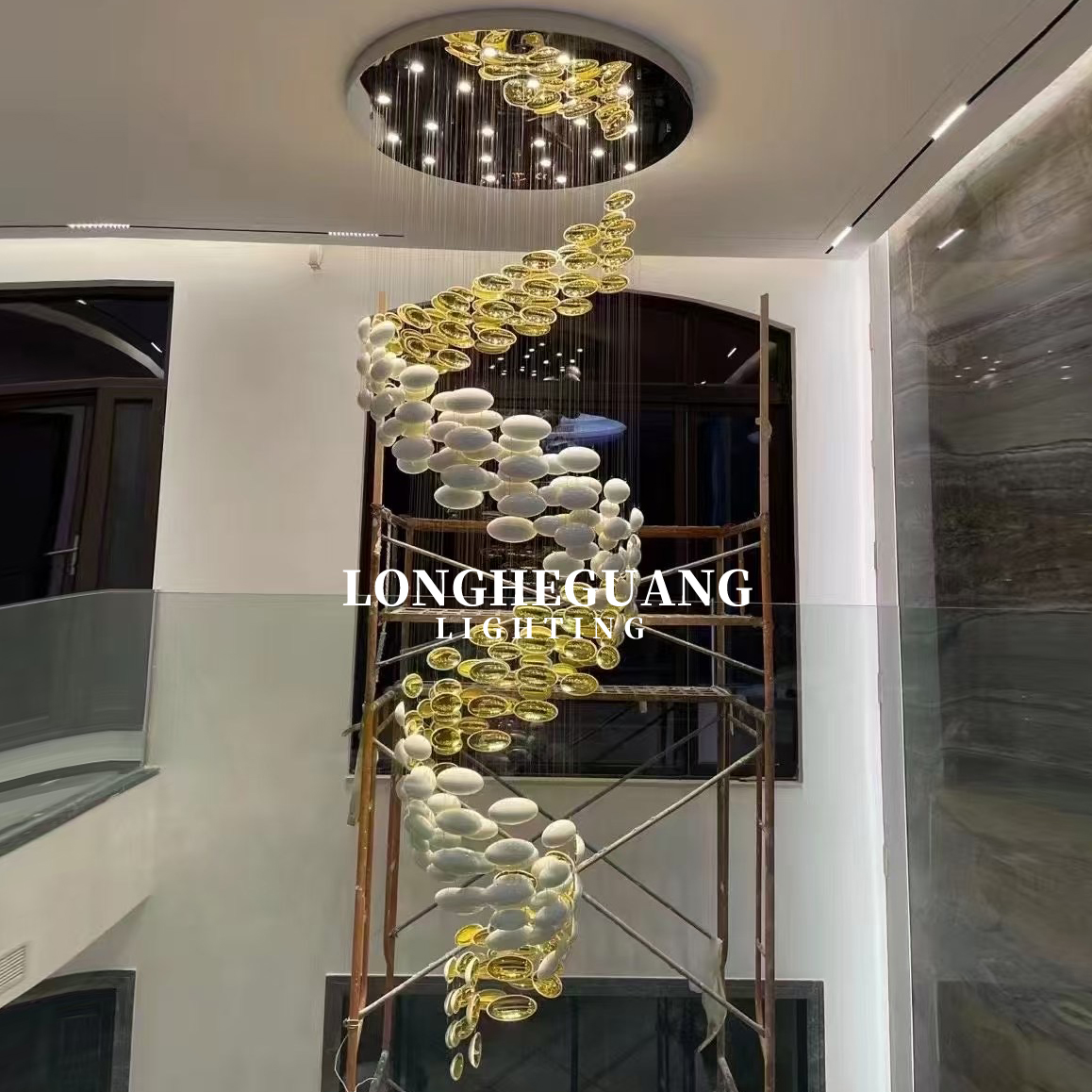 Handmade Golden Olive Artistic Glass Chandelier with Minimalist Design Adjustable Height for Lobby Hotel Villa Middle Size Lamp