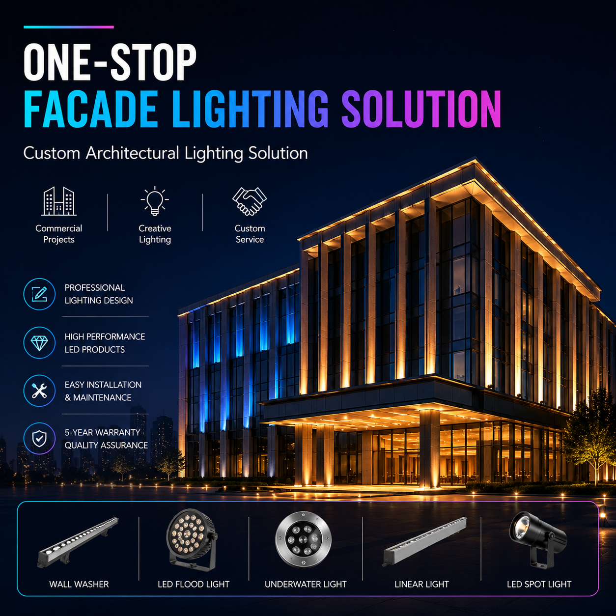 Customized Design Architectural Lighting Outdoor Wall Neon Lights Waterproof RGB Linear Facade Lighting Solution