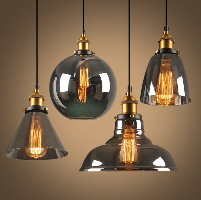 Vintage LED Filament Edison Bulb Iron Clear Amber Gray Glass Antique Suspension LED Light Pendant Lamp Chandelier Decoration Decorative Hanging Lighting