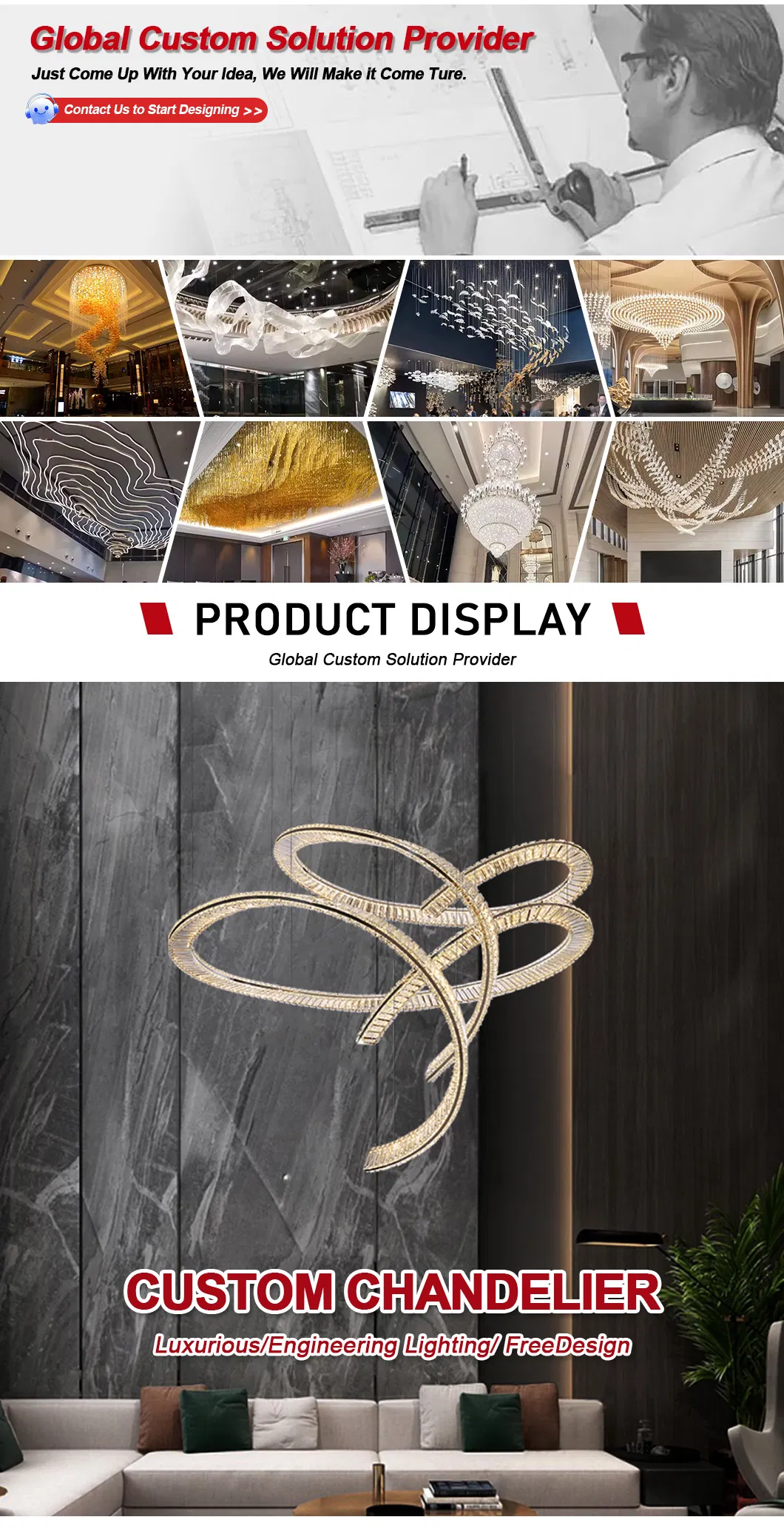 Modern LED Decorative Hanging Lamp Crystal Golden Luxury Customized Chandelier Lighting