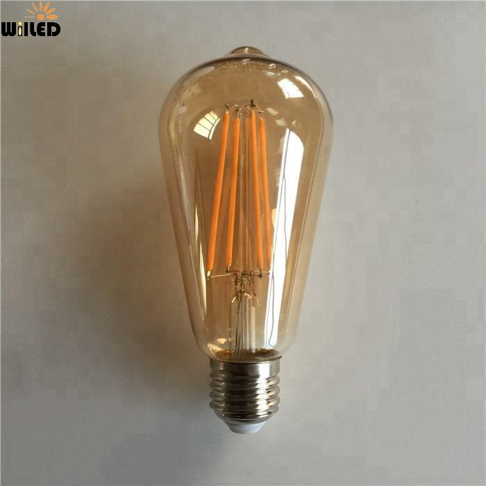 Decorative E27 8W 220V 230V 240V AC Dimmable Long Filaments Amber Glass St64 LED Light Bulb Vintage Antique LED Filament Light for Pendant Chadelier