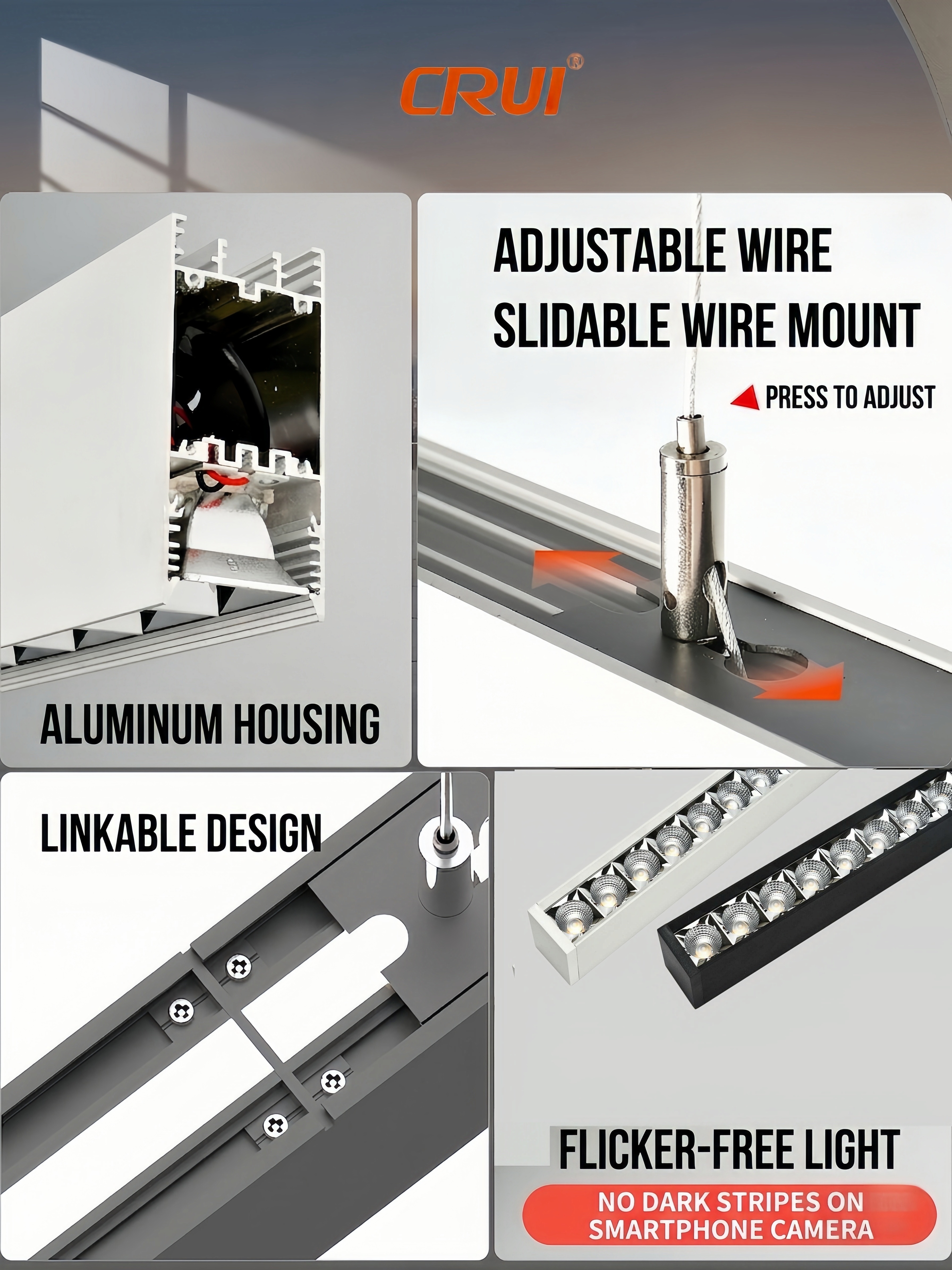 High Quality Aluminum Anti-Glare Middle Size Pendant Light High Brightness 36W/42W/52W/72W LED Linear Lighting For Office Use
