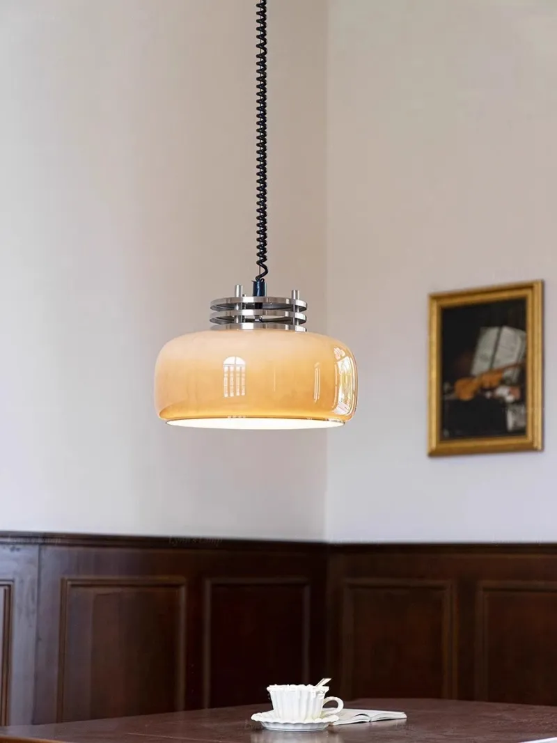 Modern Lighting Coffee Creamy White Glass Vintage Adjustable Height Hanging Glass Pendant Lamp (ZY-D035)