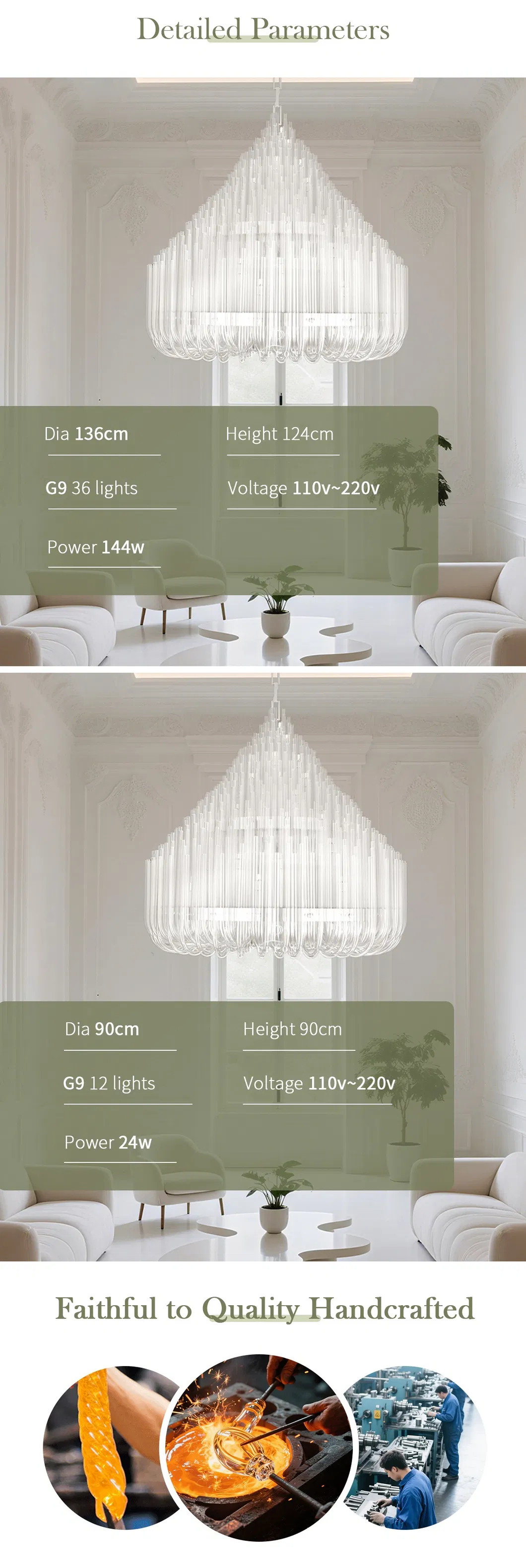 European Style Luxury Glass Tube Chandelier Round Custom Hotel Villa Club Living Room Staircase Decorative Lighting Fixture
