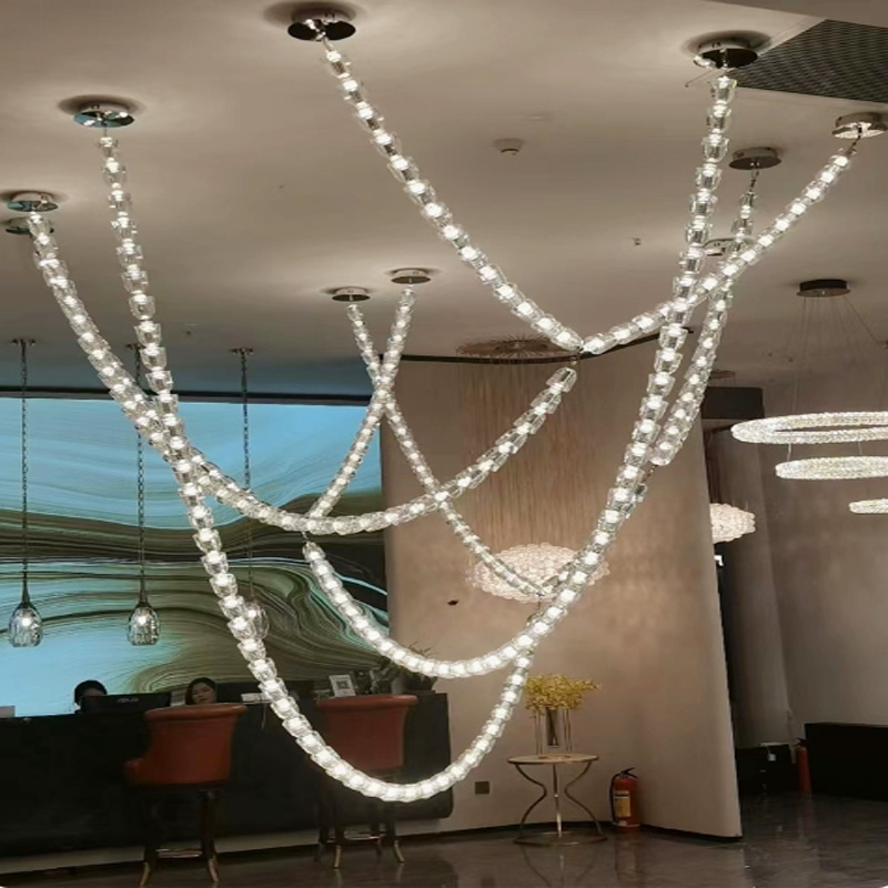 High End Customized LED Decorative Art Pendant Light with Necklace Beads for Hotel Dining and Living Room Lighting
