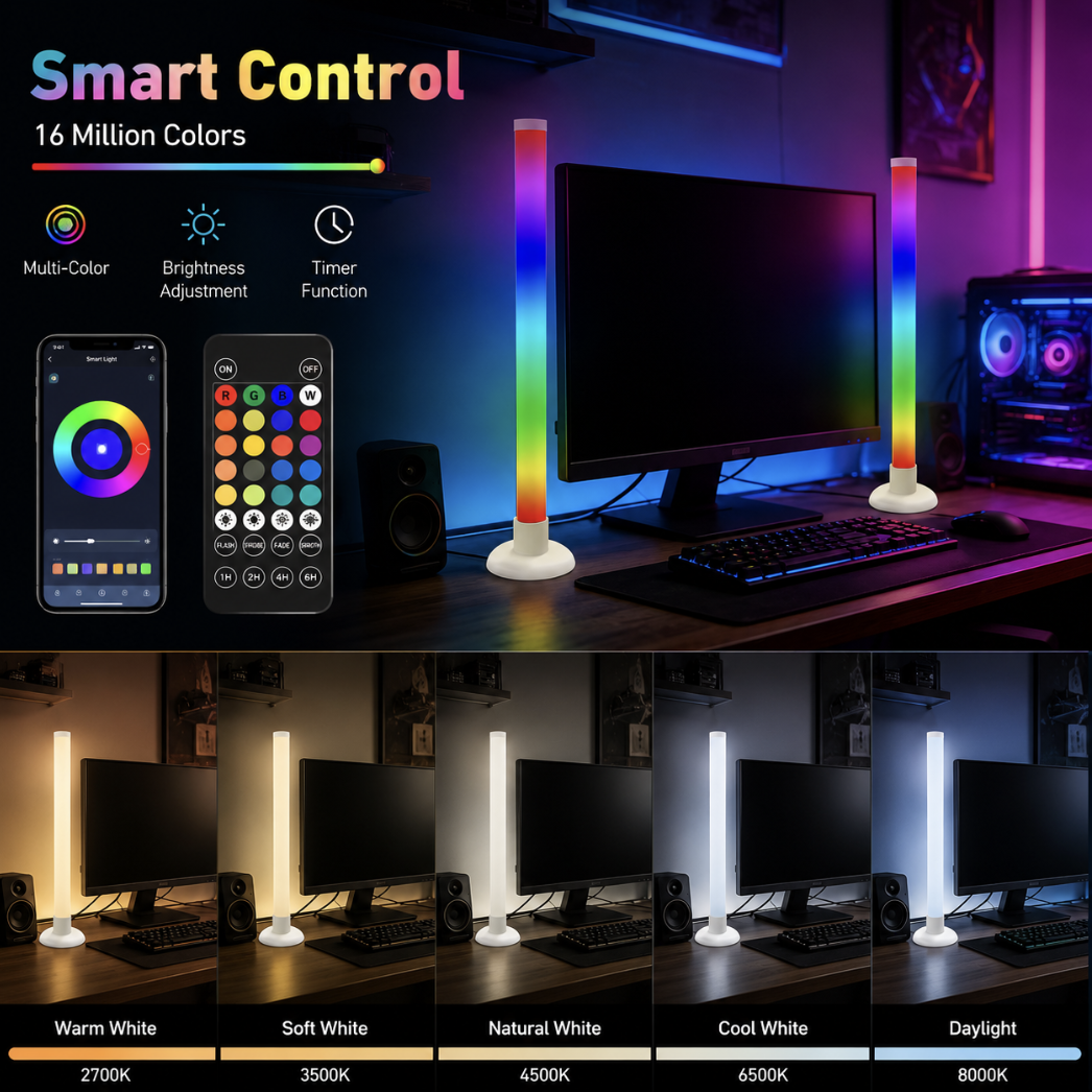 Smart Desktop Ambient Light with Music Sync 16 Million DIY Colors App &amp; Remote Control