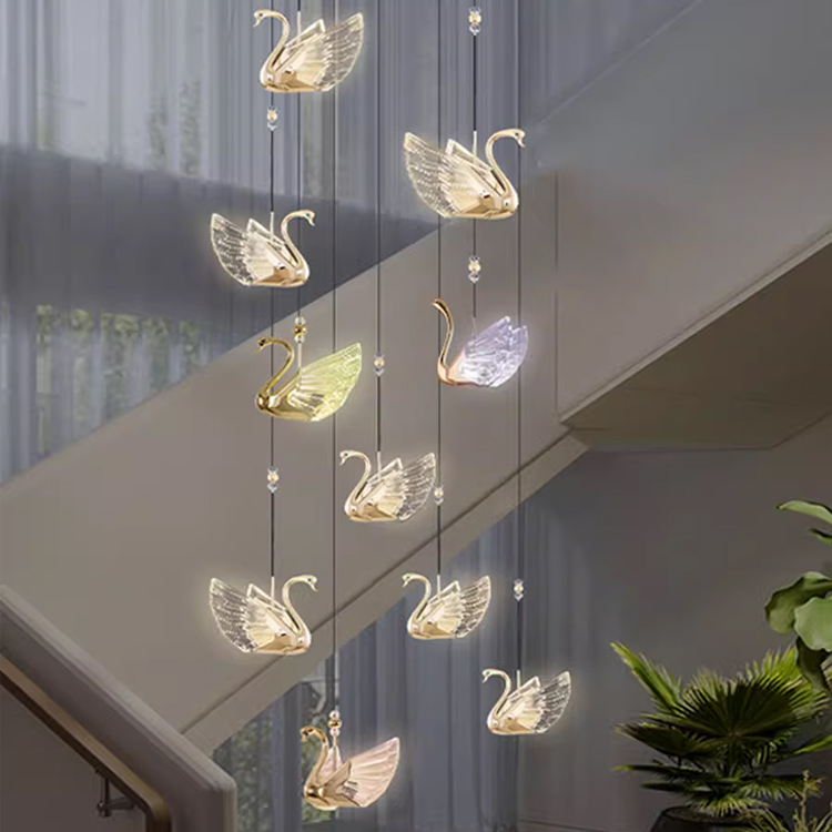 Custom Modern Hotel Lobby Luxury Swan Combination Crystal LED Decorative Chandelier Lighting