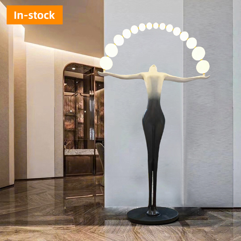 Human Floor Lamp Hotel Nordic Living Room Corner Resin Sculpture Floor Light Design Luxury Acrylic Ball Warm Light Body Art