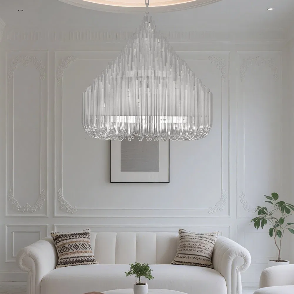 European Style Luxury Glass Tube Chandelier Round Custom Hotel Villa Club Living Room Staircase Decorative Lighting Fixture