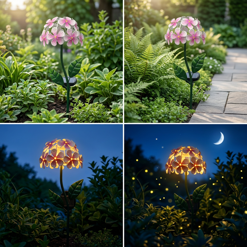 Outdoor Hydrangea Solar Garden Lights Waterproof Landscape Stakes For Yard Path Patio Decoration Night Illumination