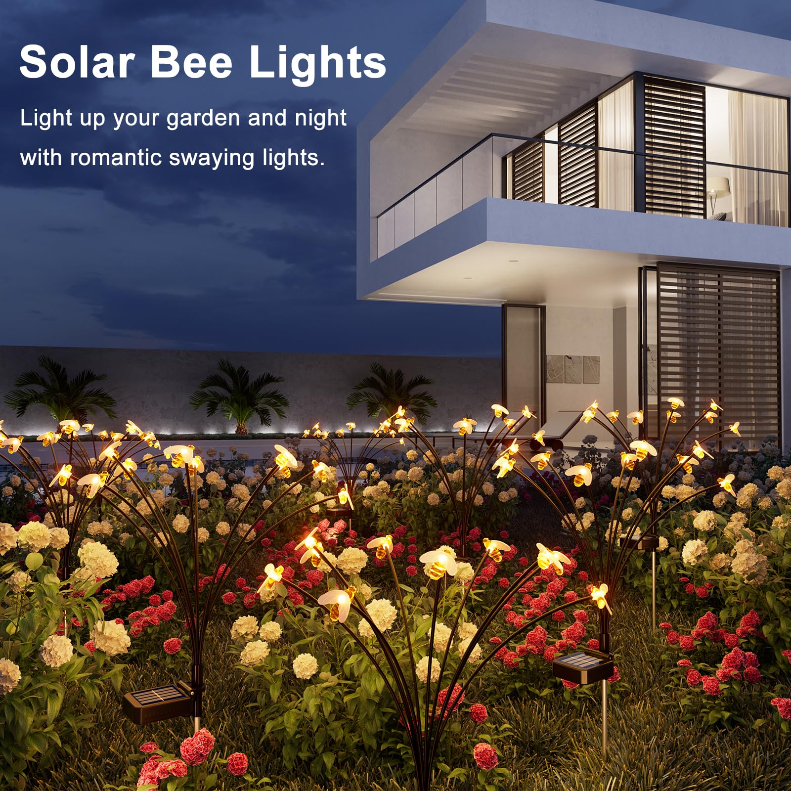 New Design Bee Firefly Lawn Landscape 2 Lighting Modes Swaying Solar Garden Lights Outdoor Waterproof Led Decor Pathway Lamp