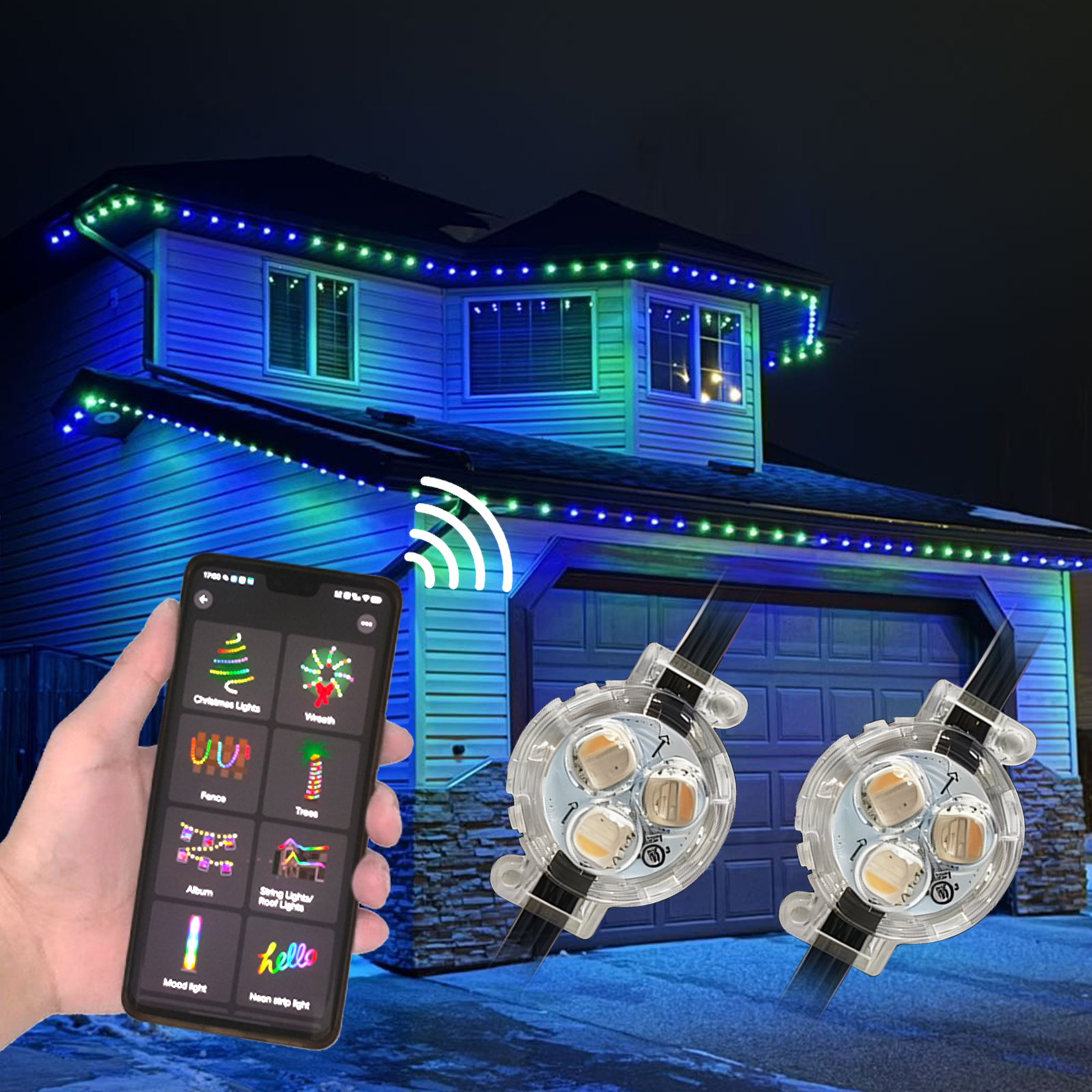 Outdoor IP68 Smart Christmas Waterproof Holiday RGB LED Pixel Light Puck Permanent Lights 4M App Control Rechargeable
