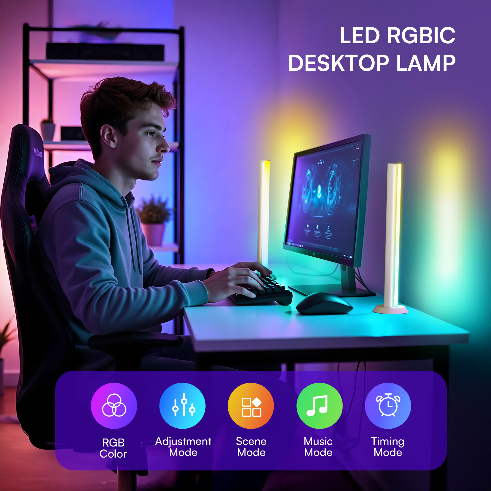 2025 USB DC5V App RGBIC LED Modern Gaming Table Lamp Ambient TV Night Lights Voice Activated Hot Selling Room Decoration Remote