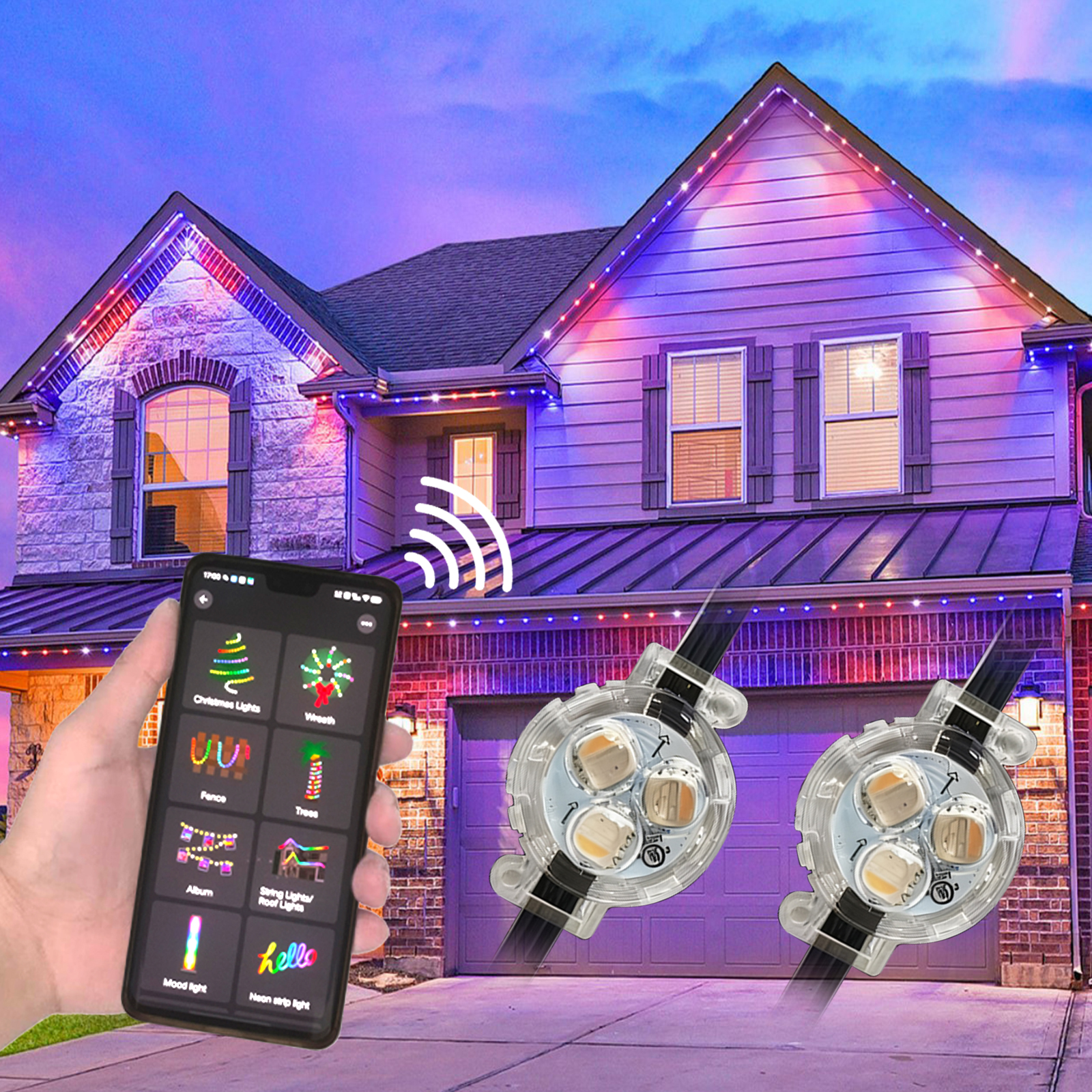 Outdoor IP68 Smart Christmas Waterproof Holiday RGB LED Pixel Light Puck Permanent Lights 4M App Control Rechargeable