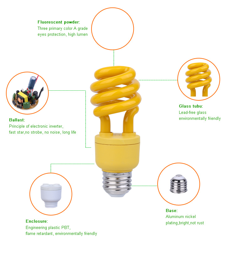 Christmas Light Yellow Half Spiral T3 Spiral Colored Energy Saving Lamp Half Spiral Energy Saving Lamp
