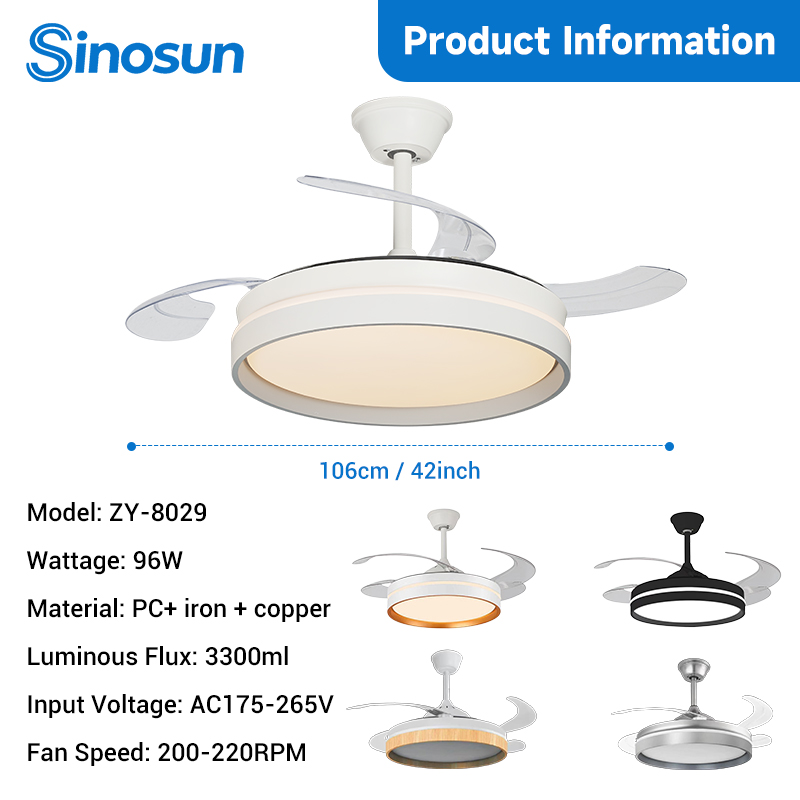 Modern Bedroom Decorative Easy Installation Remote Control 3 Blades 6 Speeds Adjustable Smart Led Invisible Ceiling Fan Light