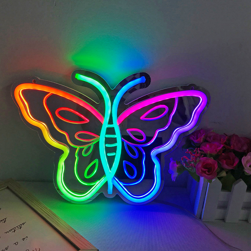 Divatla Custom Personalized Butterfly Neon Mirror Custom Personalized Neon Tube for Wedding Bedroom Decoration with Led Lights