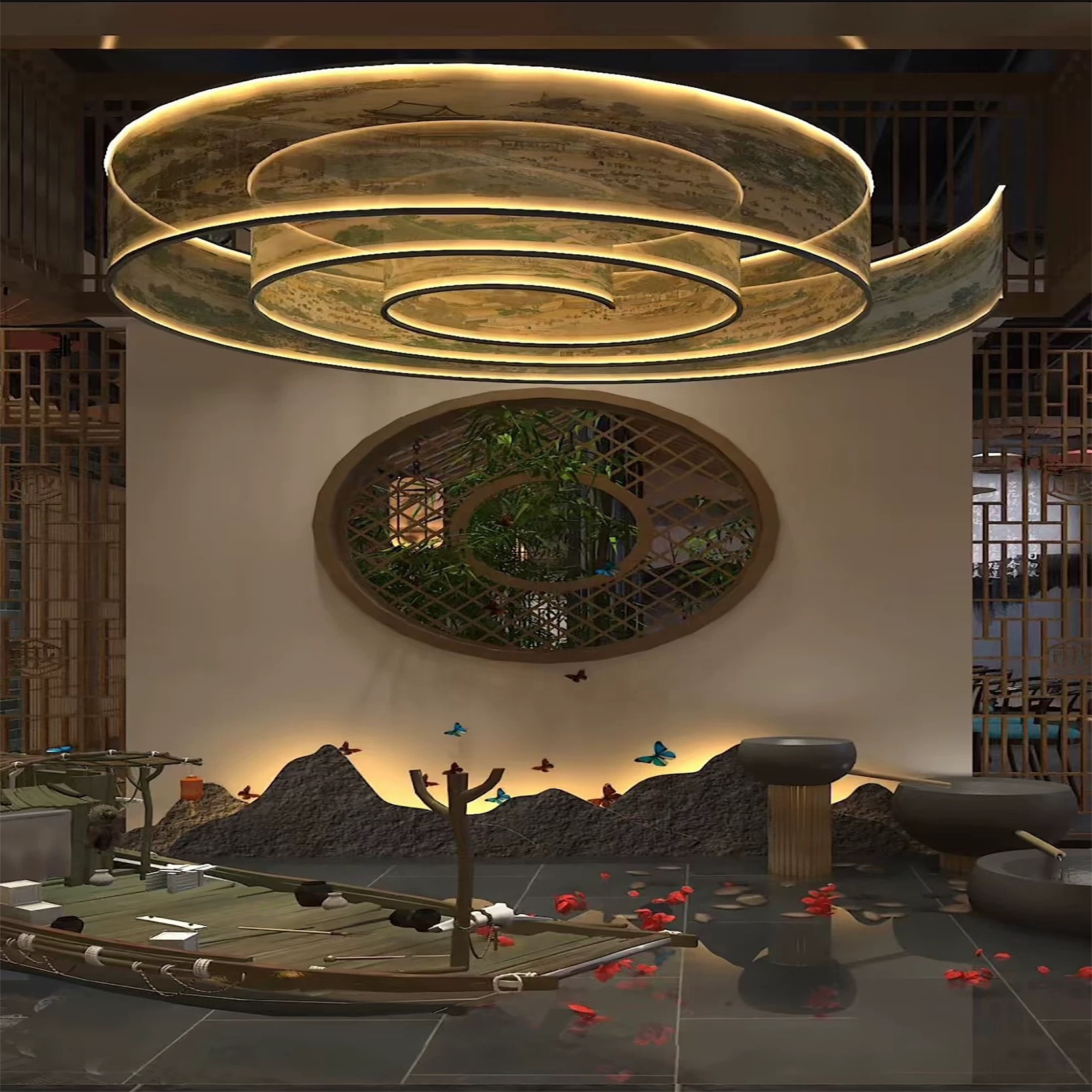 Custom Ribbon Ceiling Chandelier LED Light Strip Soft Decorative Painting Art Lightings for Restaurant Hotel Lobby