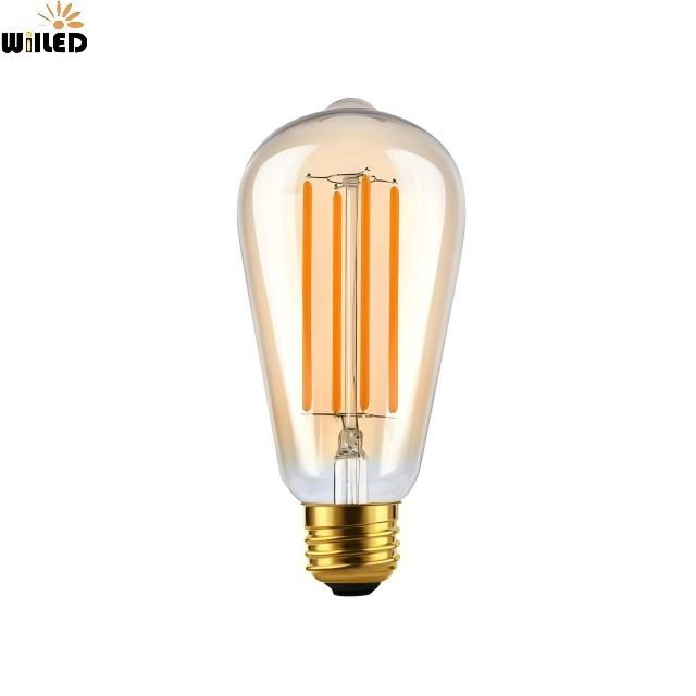 Decorative E27 8W 220V 230V 240V AC Dimmable Long Filaments Amber Glass St64 LED Light Bulb Vintage Antique LED Filament Light for Pendant Chadelier