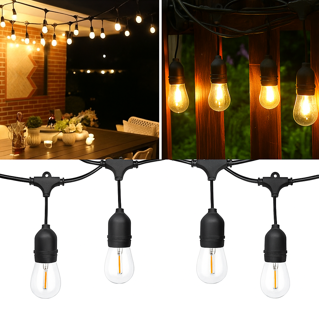 Factory Price Waterproof E26/E27/ E12/E14 S14/G45 LED Bulbs Outdoor String Lights 3m-20m 48ft for Patio Garden Decoration