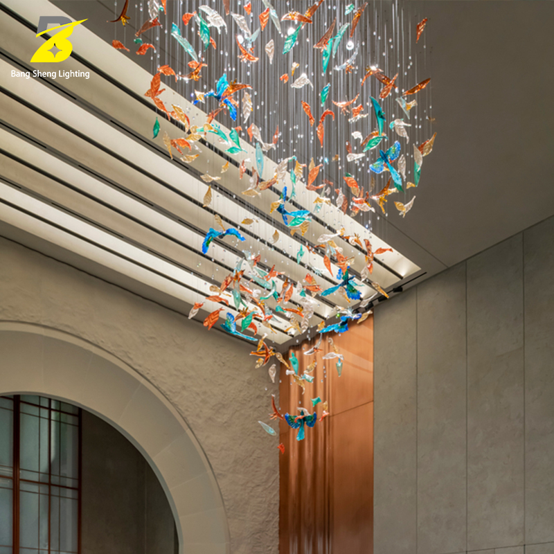 Custom Colorful Bird &amp; Leaf Chandelier - Luxury LED Art Light for Hotel Lobby &amp; Villa