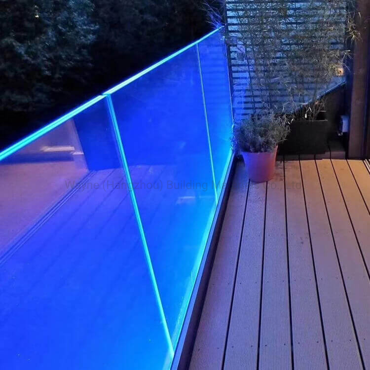 LED Lighting Embedded Aluminium Base Shoe Framless Glass Railing System with Sgp Laminated Glass