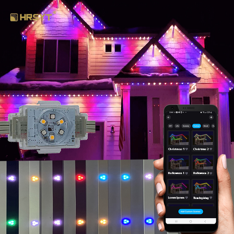 HRSYT UL CUL DC48V Waterproof IP68 Permanent Outdoor Christmas Holiday Lights For House RGB RGBW LED Pixel Point Lights