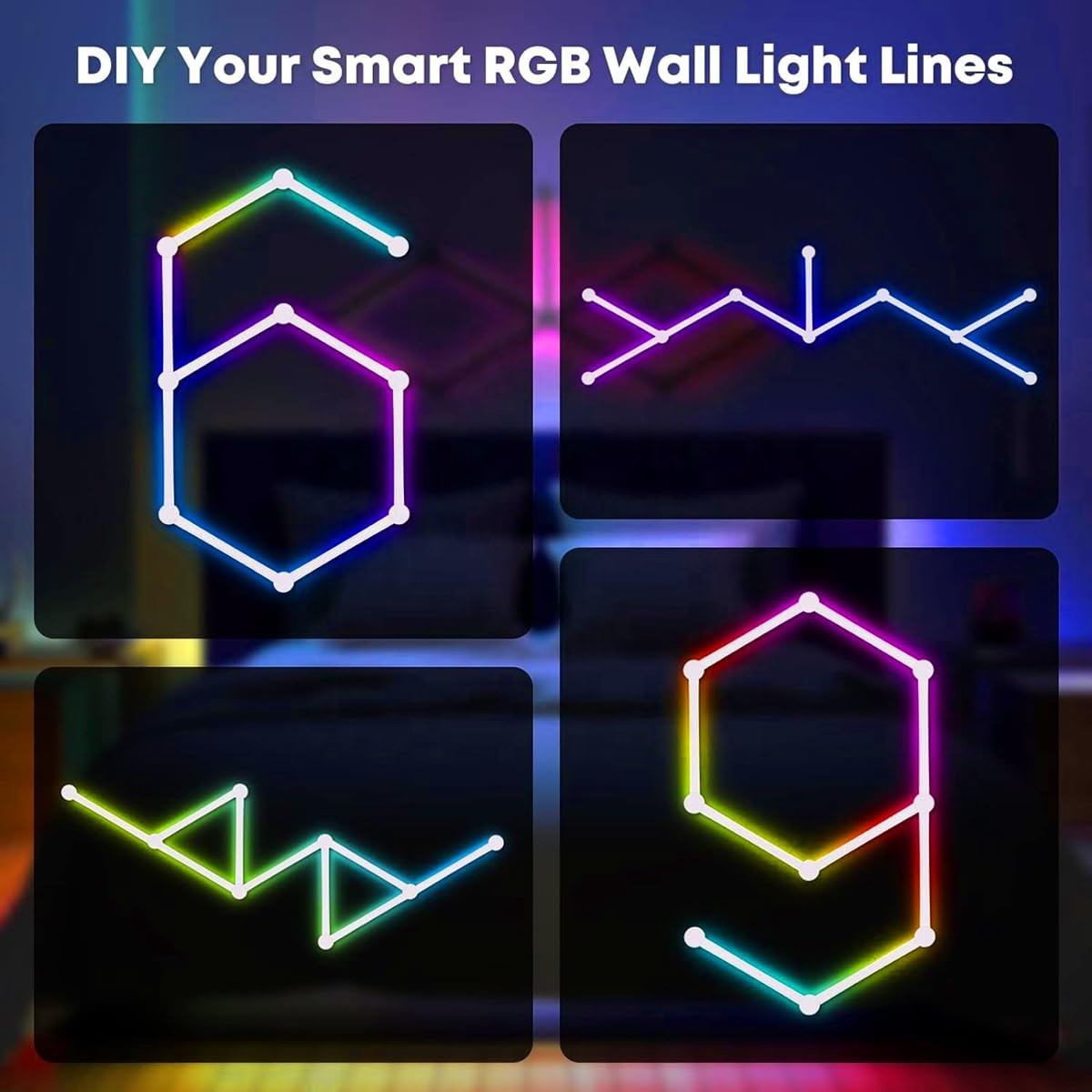 Smart Home Light Wholesale Custom Music Rgbic Glide Wireless Ceiling Wall Light 3d Led Gaming Setup Rgb Gaming Room Lamp Decor