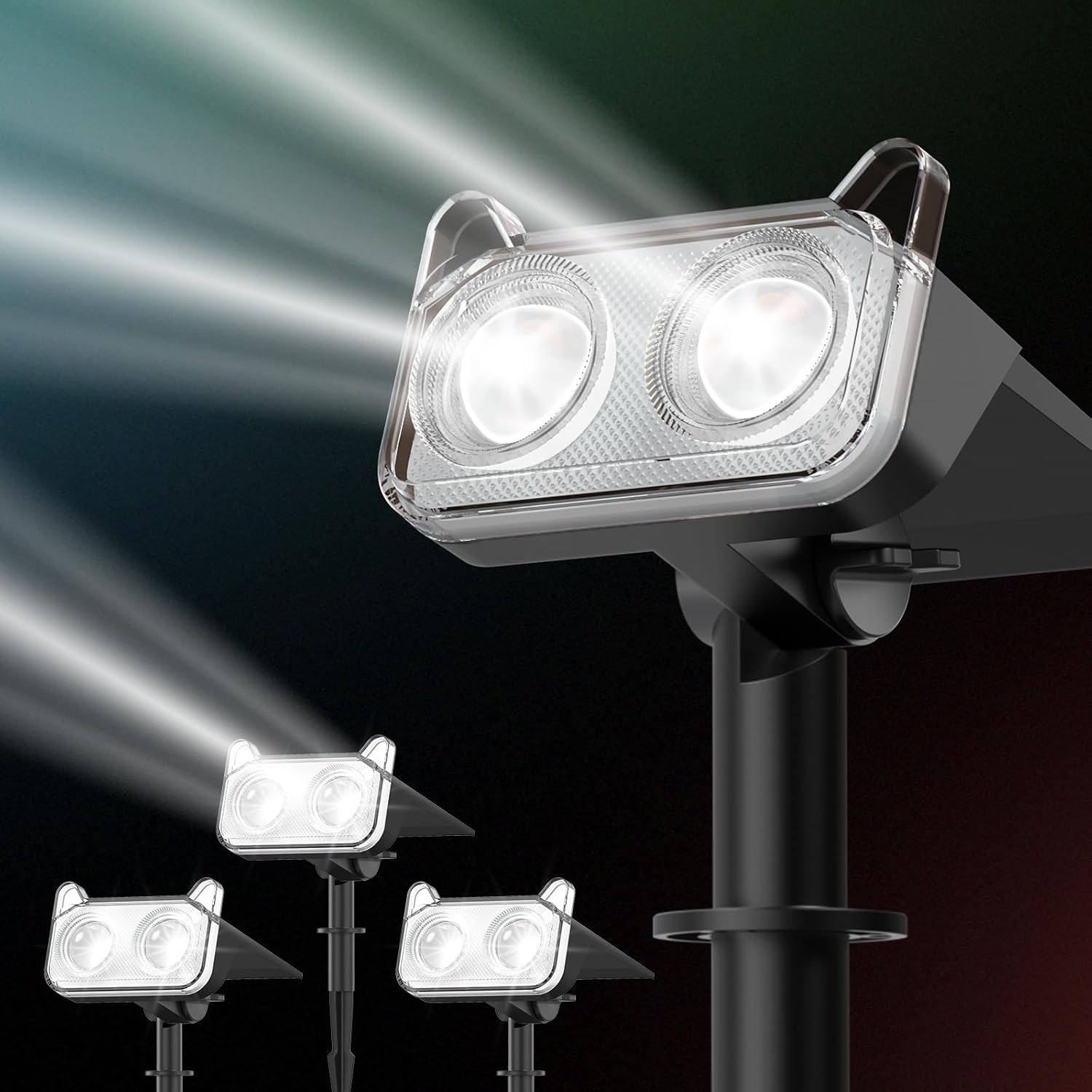 New Solar Spot Lights Outdoor Waterproof Bright 30H Runtime Solar Powered Landscape Lighting Wall Spotlights for Garden Decor