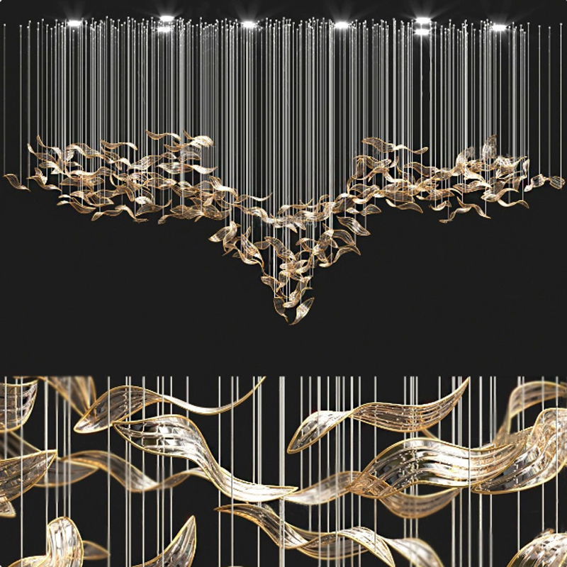 Modern High-End Twisted Leaf Glass Lobby Chandelier Customized Hotel Villa Artistic Design with Remote Control Lighting Fixtures