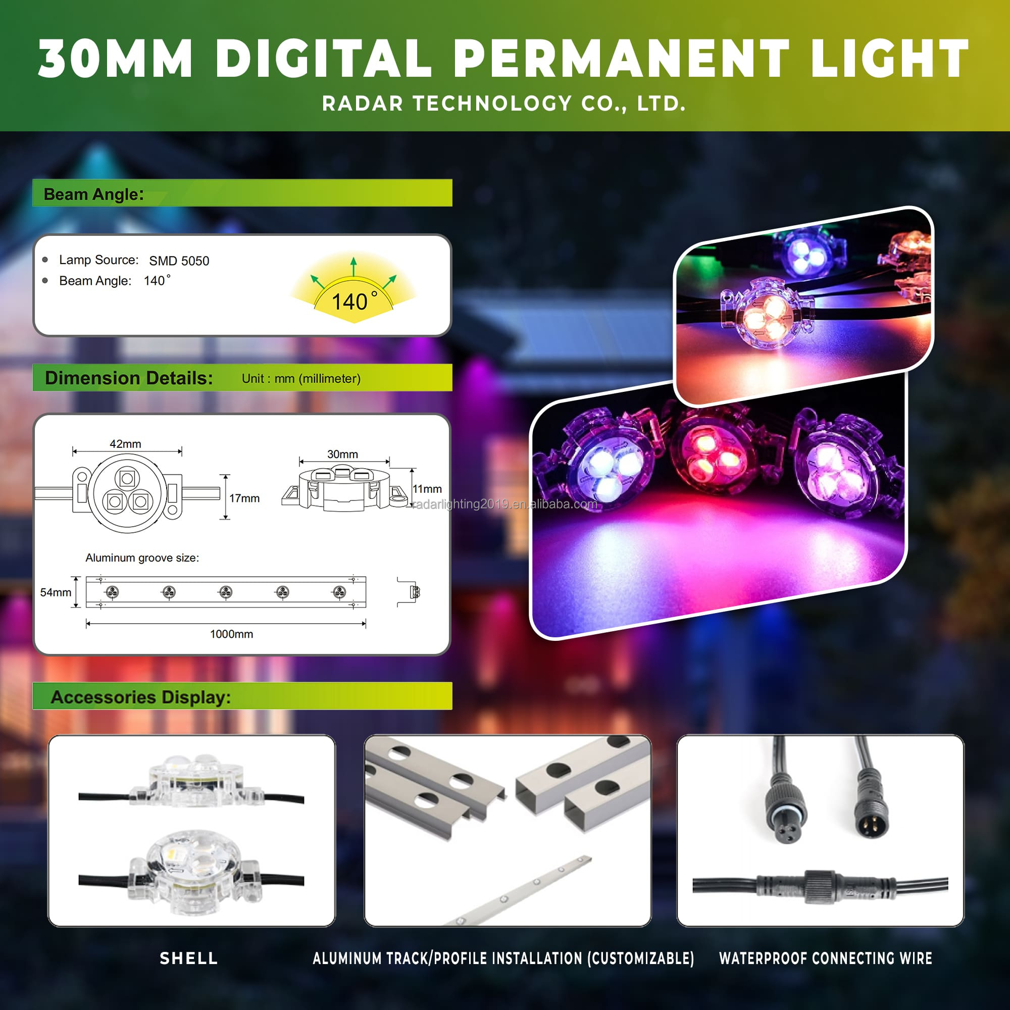 RGBW LED Outdoor Decorative Lighting Permanent Track Lighting Holiday House Decorating