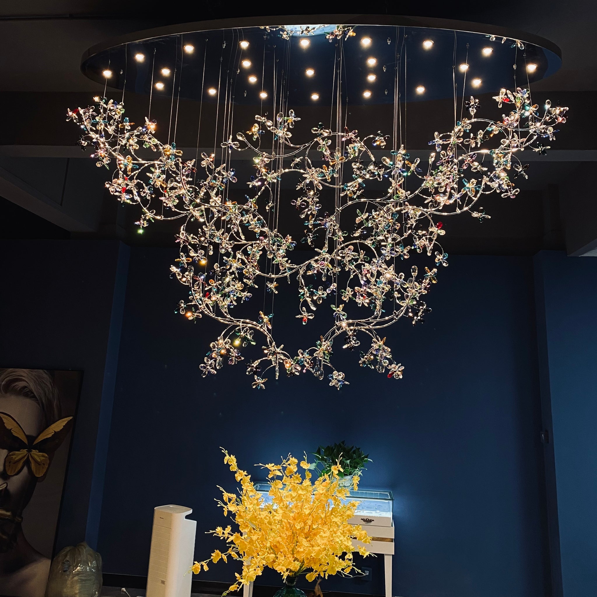 Modern Flower Branch Crystal Chandelier Artistic Creative Unique Ceiling Light for Living Room Decoration