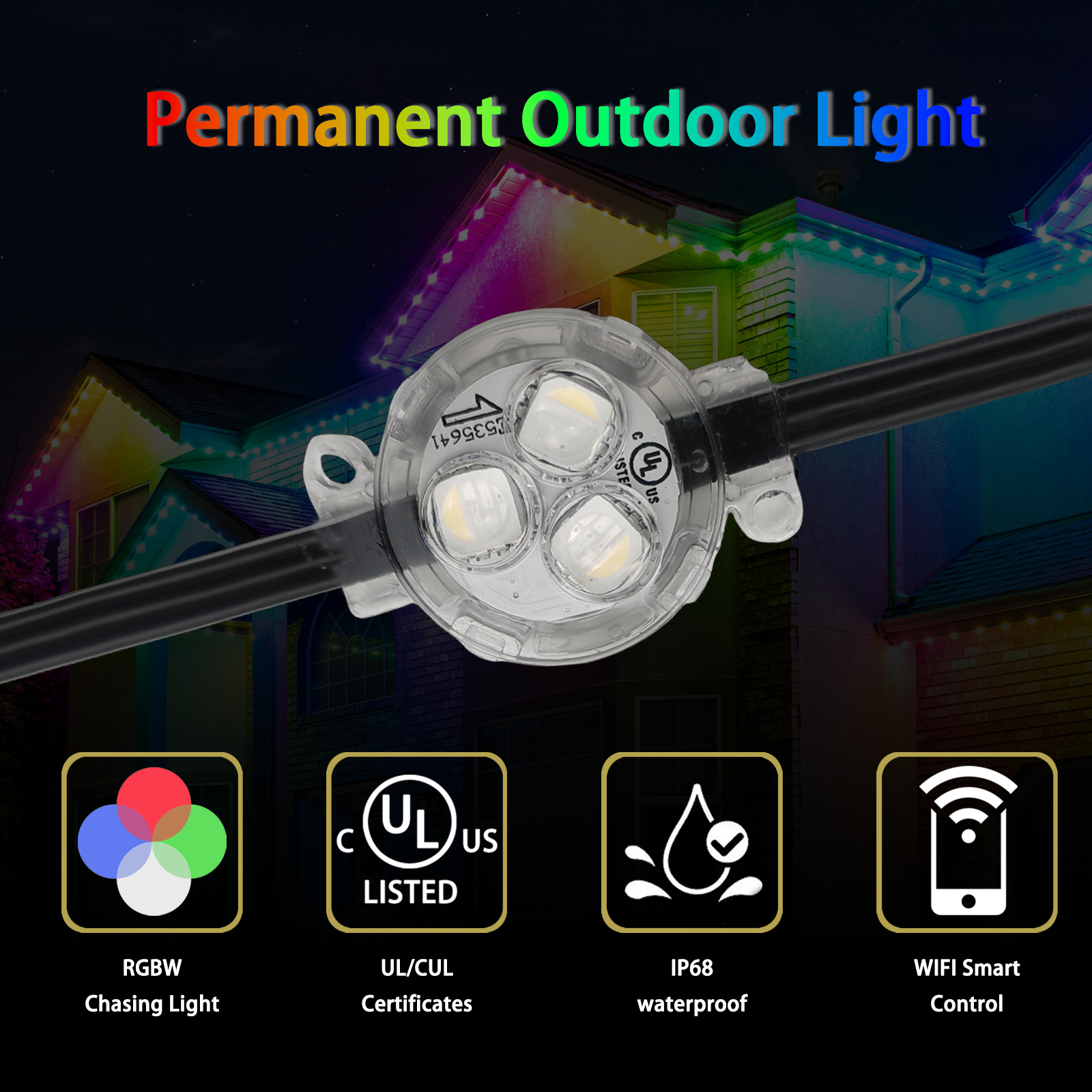 HRSYT DC36V IP68 Waterproof Outside Under Eaves Lights App Voice Control DIY Multicolor Led Permanent Outdoor Point Pixel Light