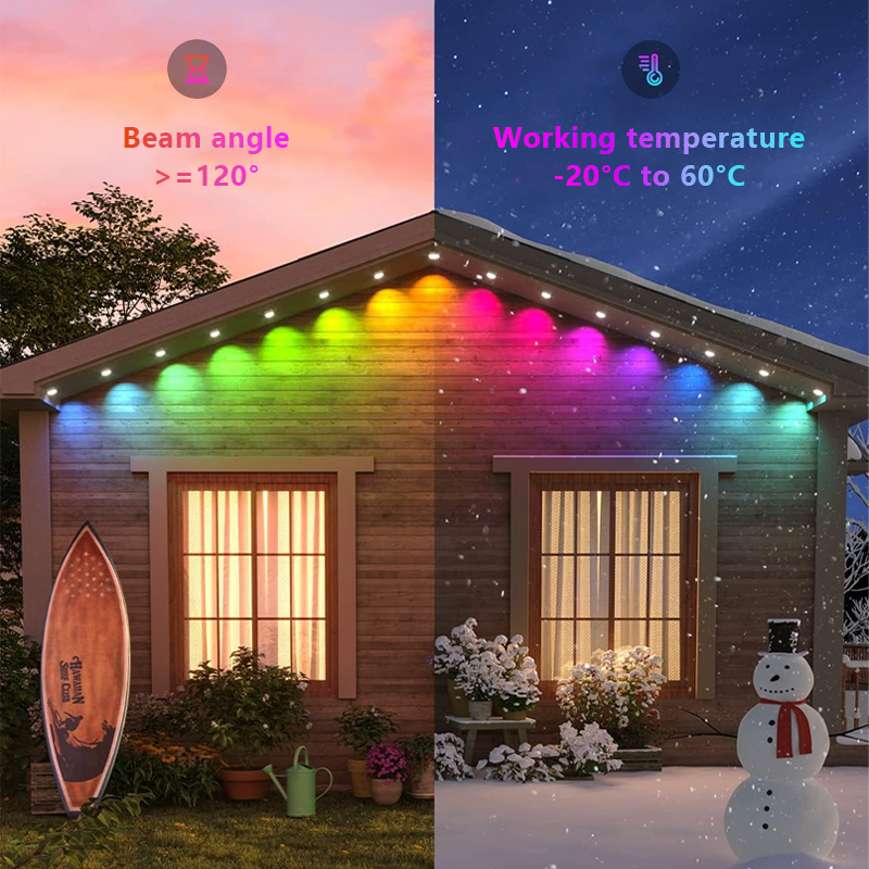 Hot Sale IP67 DC36V/12V Holiday Decoration Led Lights Smart RGBIC Permanent Outdoor Christmas Light With Remote Control
